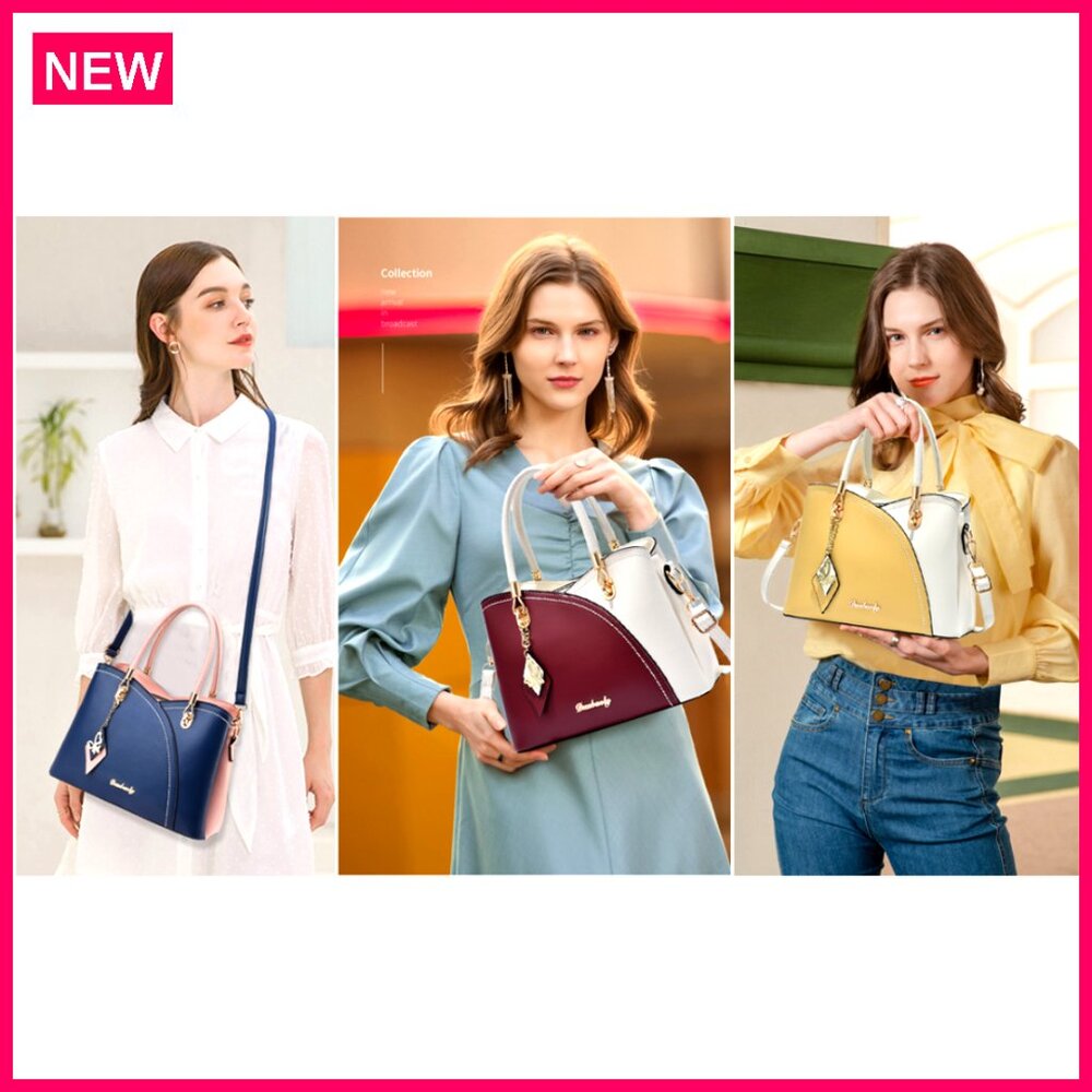 Synthetic Leather Tote Satchel Shoulder Bag with 6 Pockets - Picture 8 of 8